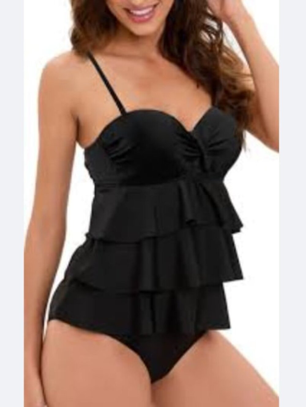 La Vie en Rose Aqua Black Ruffled Bathing Suit Top